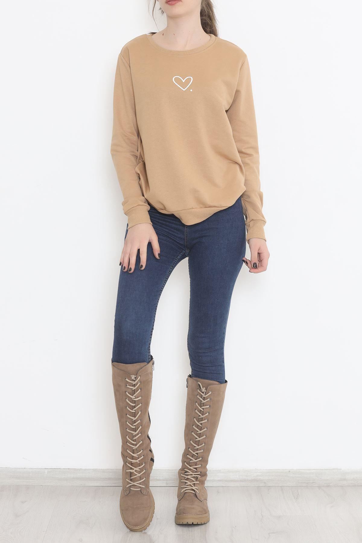 Bisiklet Yaka Baskılı Sweat Sütlükahve - 12394.102.