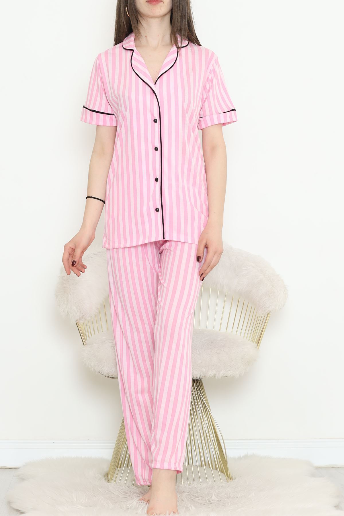 Poliviskon Arabiyeli Kısa Kollu Takım Pembeçizgili - 927.1287.