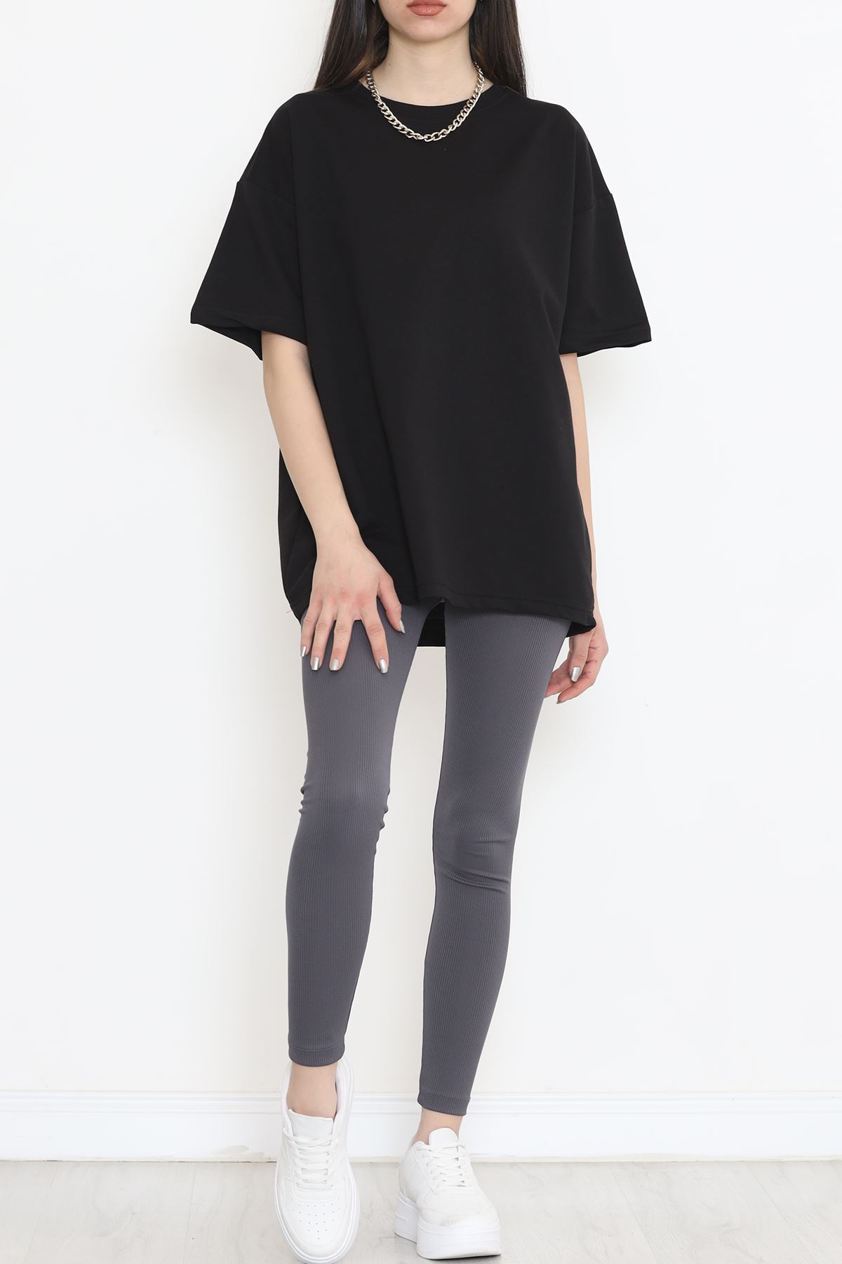 Bisiklet Yaka İki İplik Tişört Siyah - 15152.751.