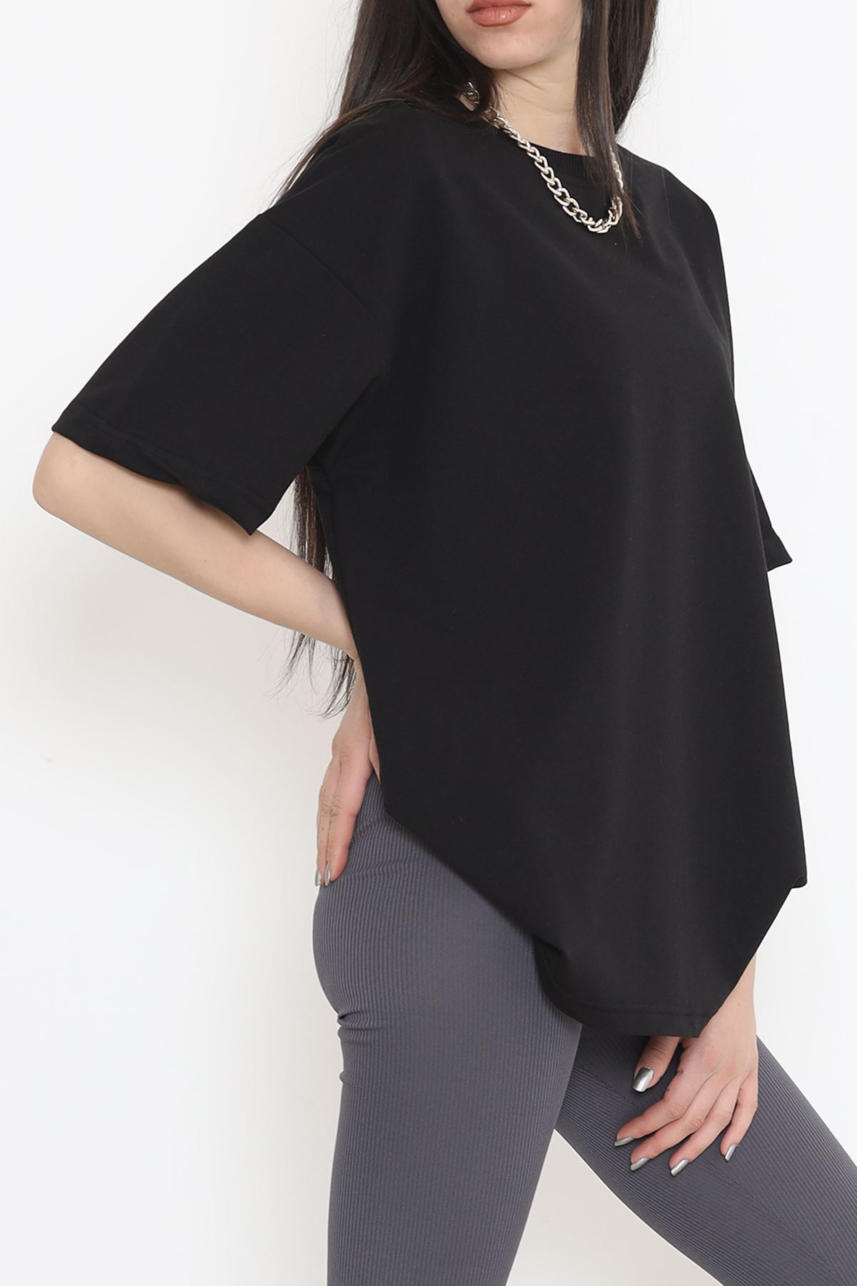 Bisiklet Yaka İki İplik Tişört Siyah - 15152.751.