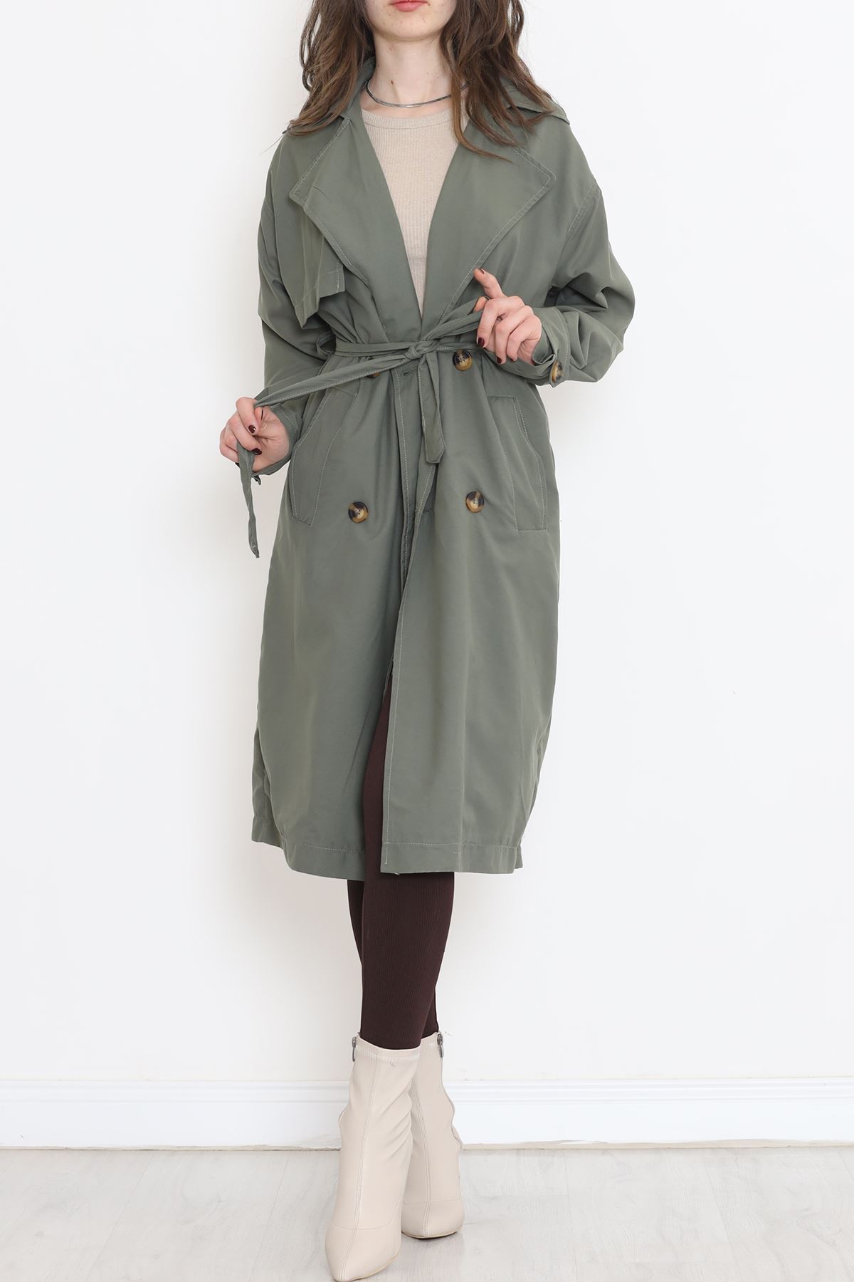 Kuşaklı Trençkot Haki - 2480.1367.