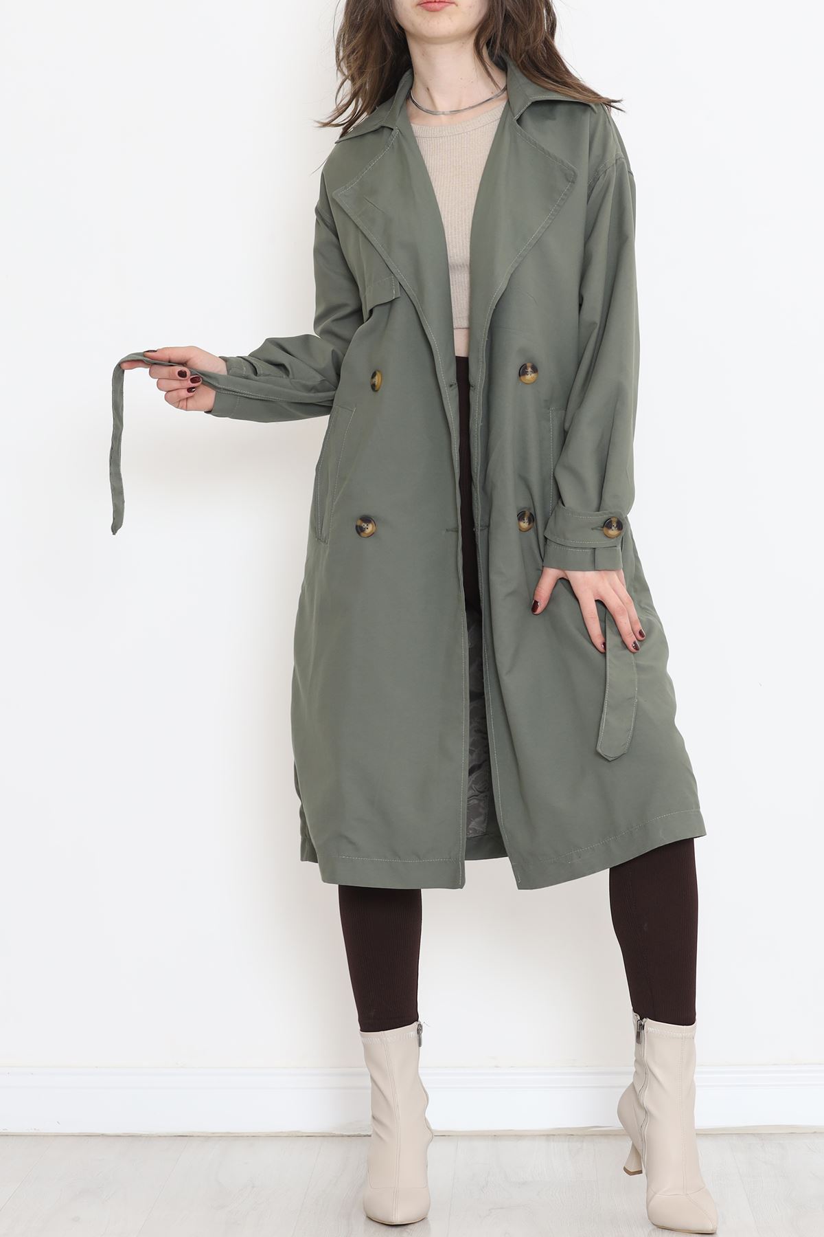 Kuşaklı Trençkot Haki - 2480.1367.