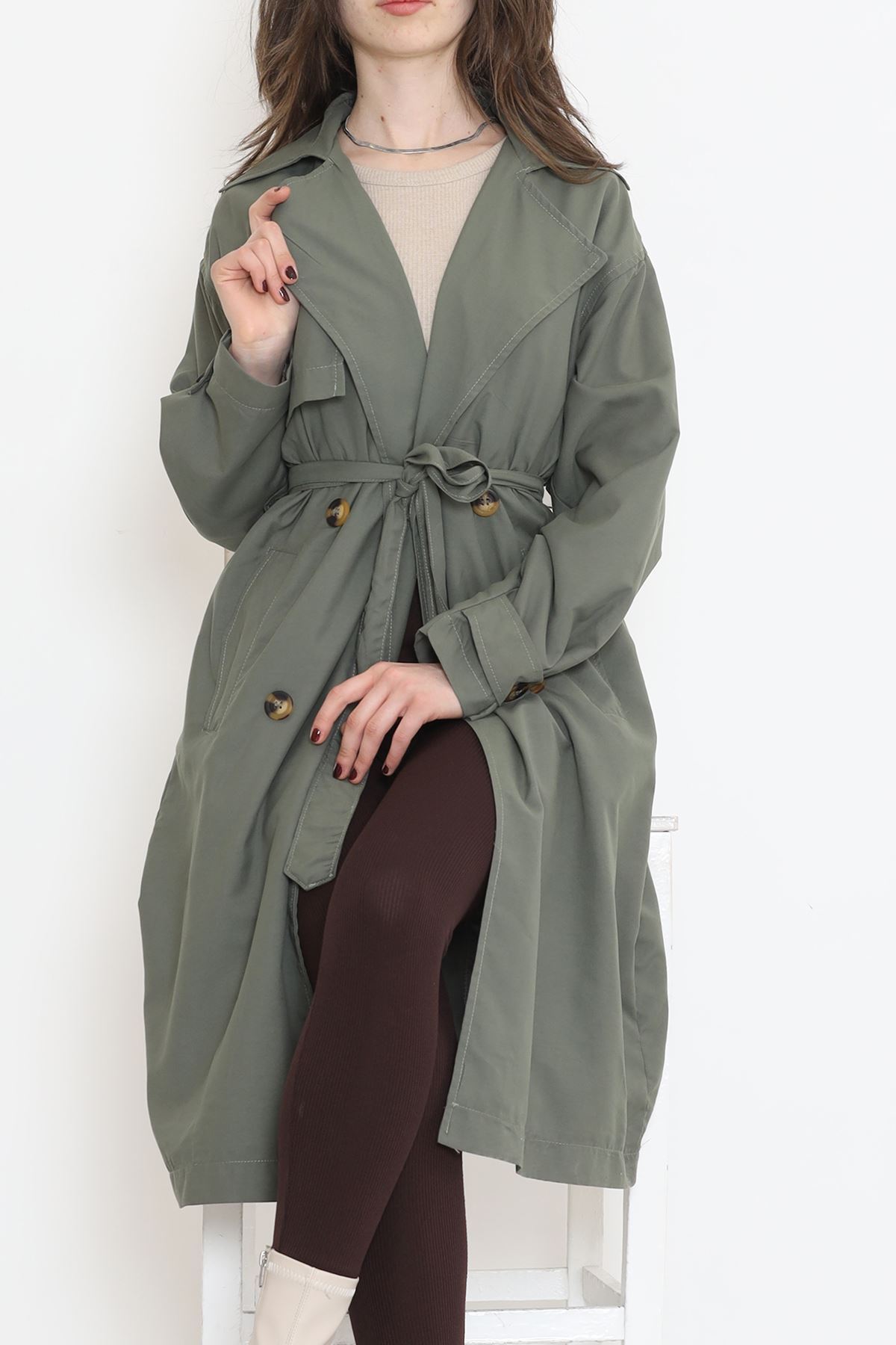 Kuşaklı Trençkot Haki - 2480.1367.