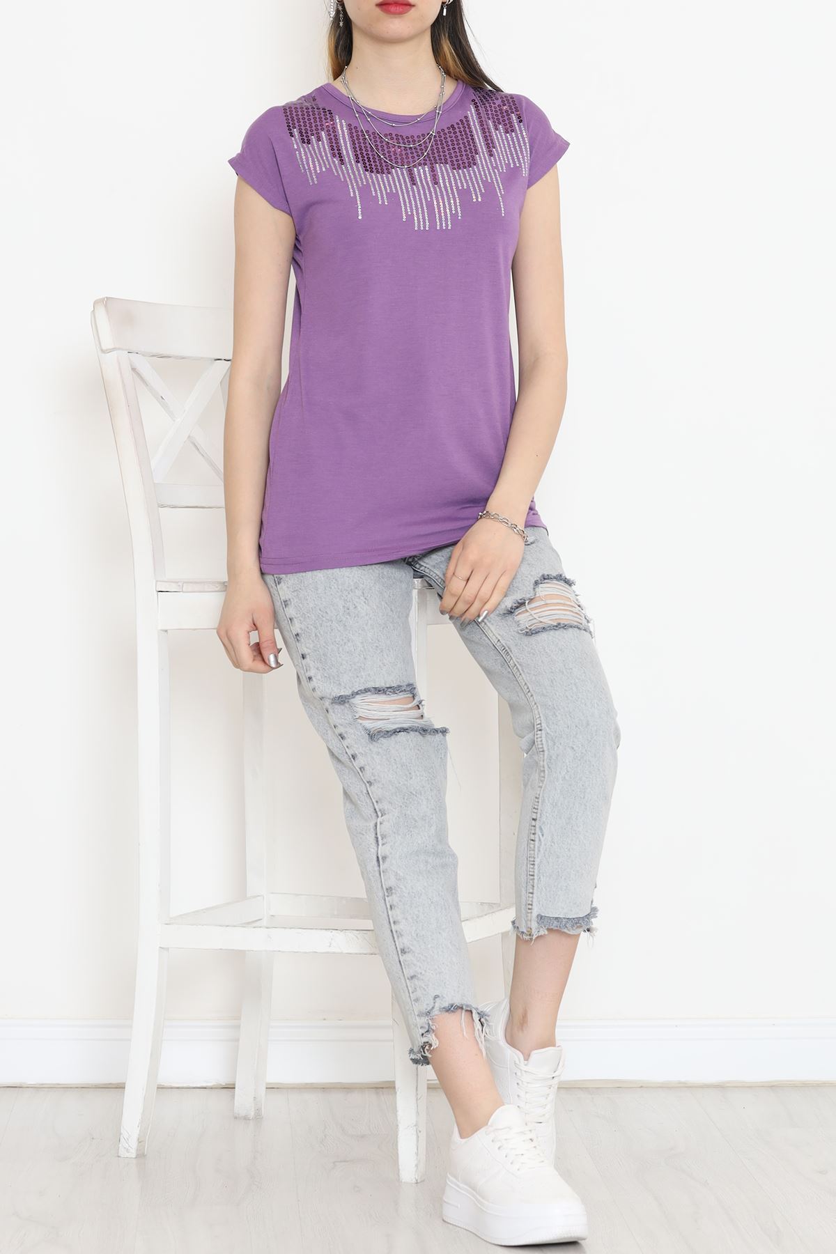 Pul Detaylı Bluz Açıkmor - 17145.599.