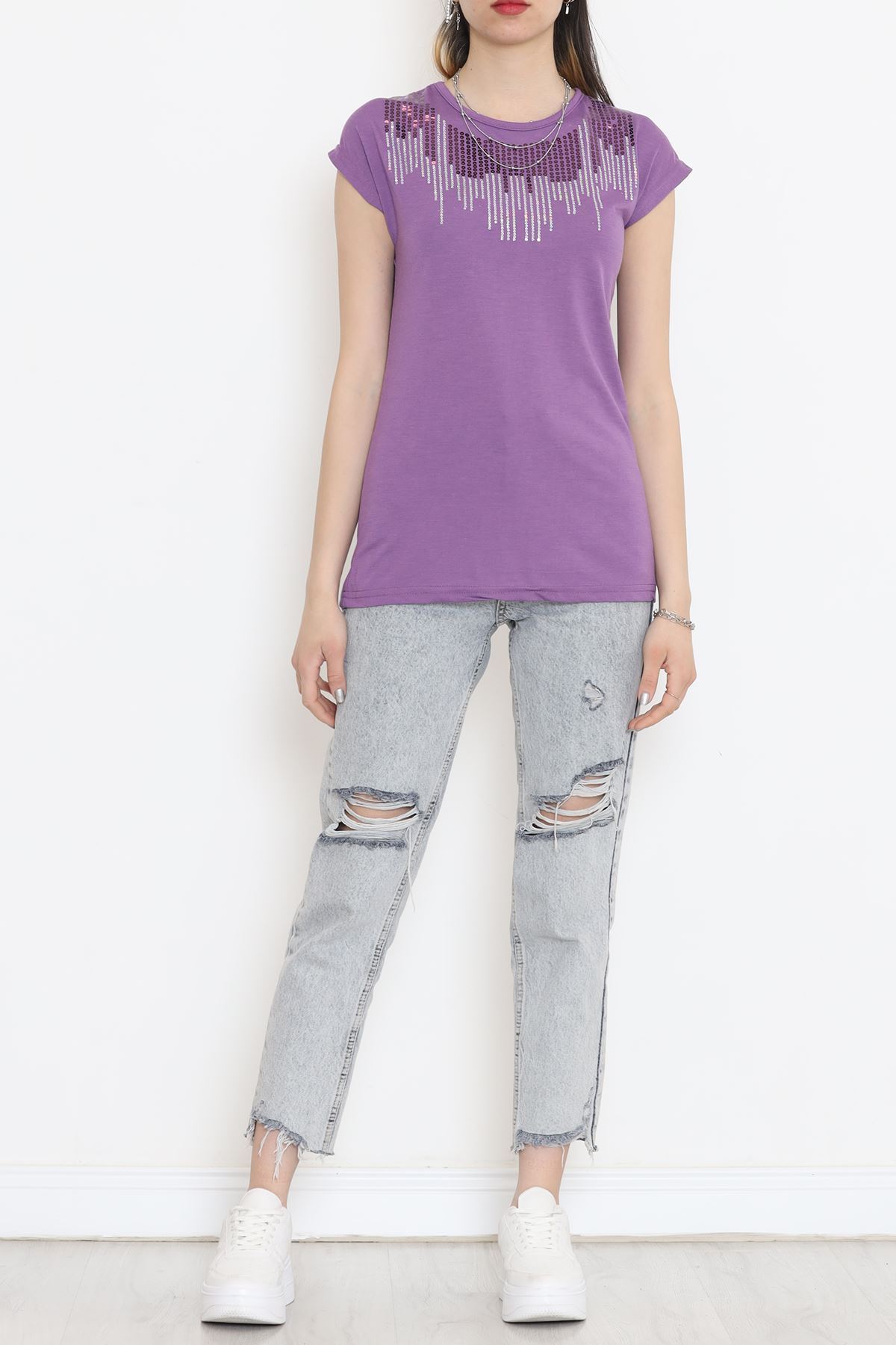 Pul Detaylı Bluz Açıkmor - 17145.599.