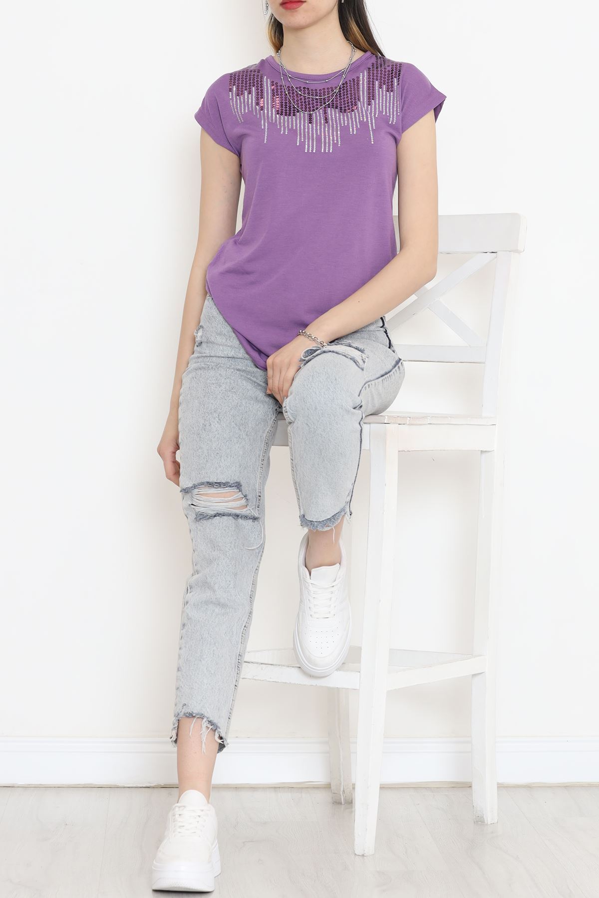 Pul Detaylı Bluz Açıkmor - 17145.599.