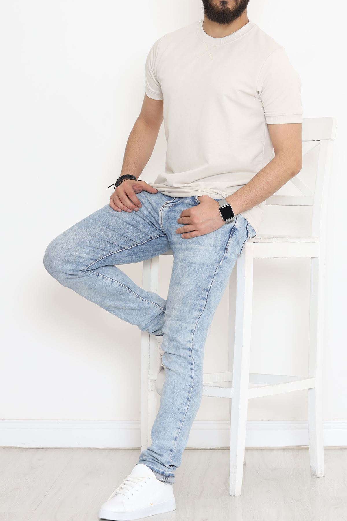 Bisiklet Yaka İki İplik Tişört Taş - 152430.275.