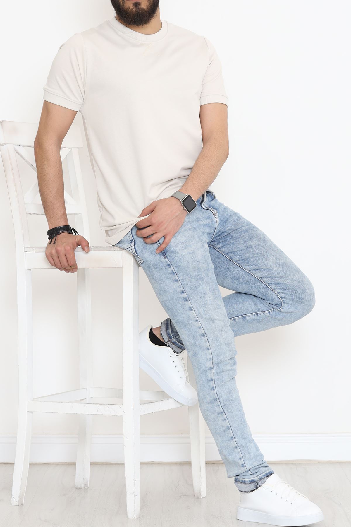 Bisiklet Yaka İki İplik Tişört Taş - 152430.275.