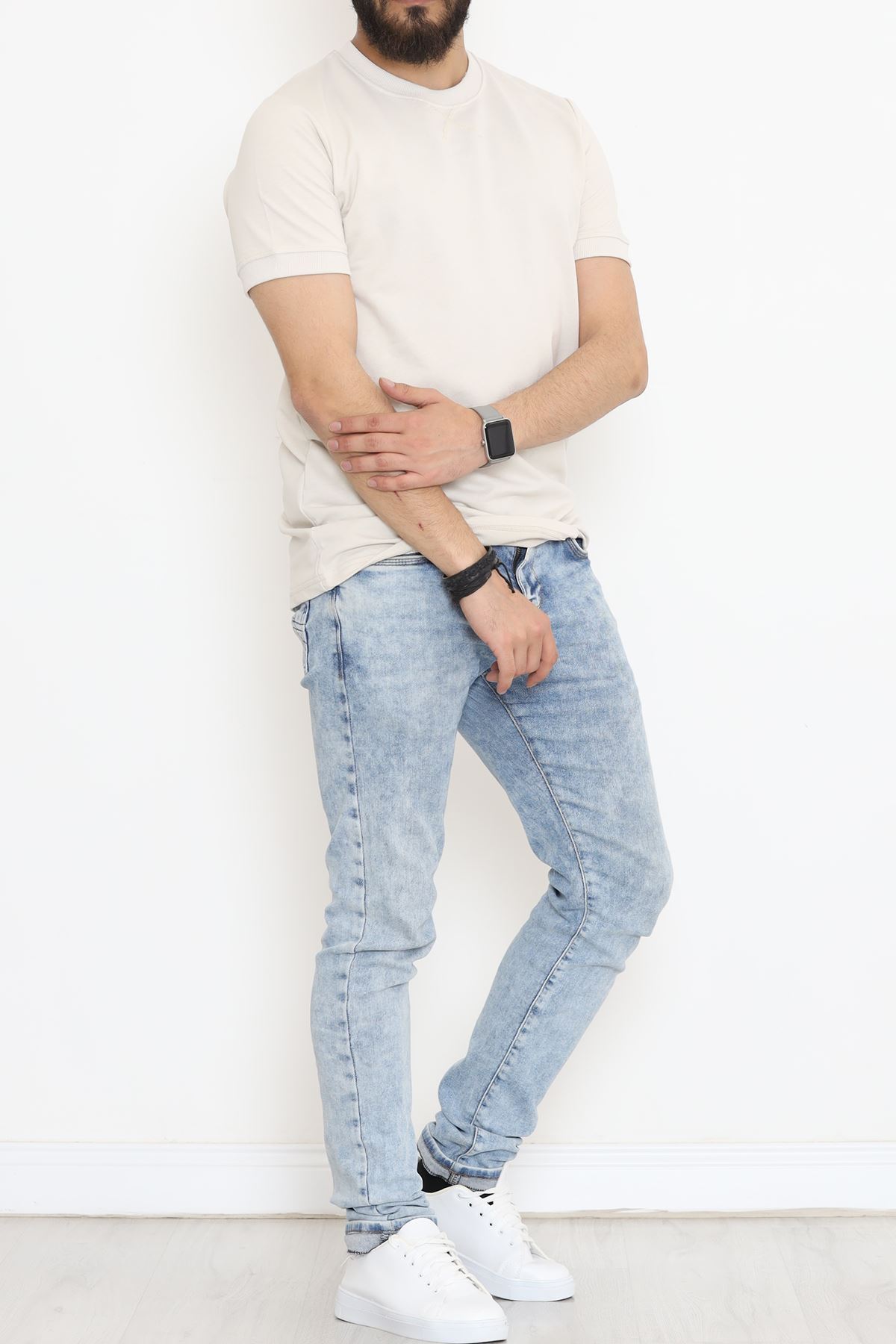 Bisiklet Yaka İki İplik Tişört Taş - 152430.275.