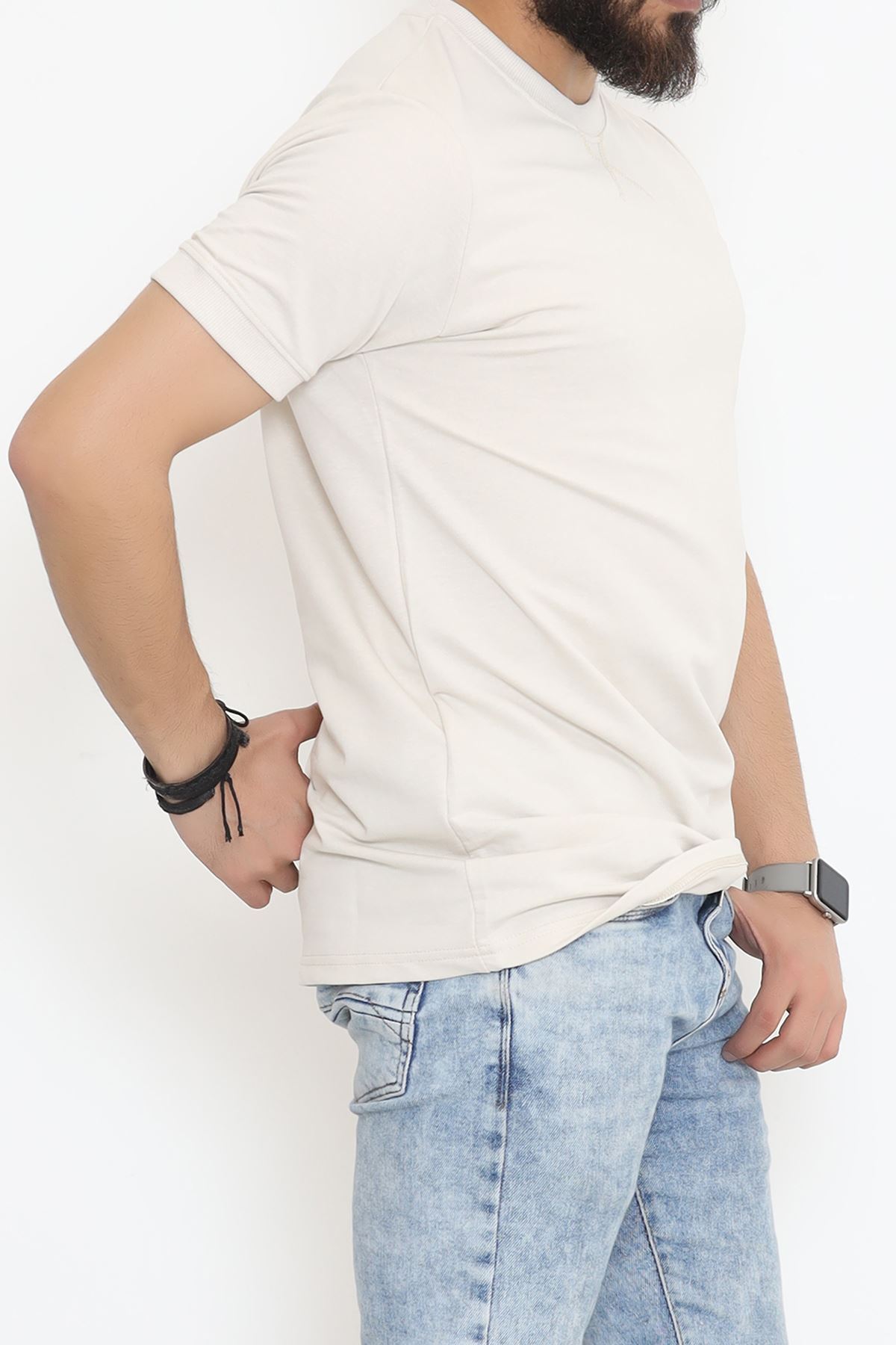 Bisiklet Yaka İki İplik Tişört Taş - 152430.275.