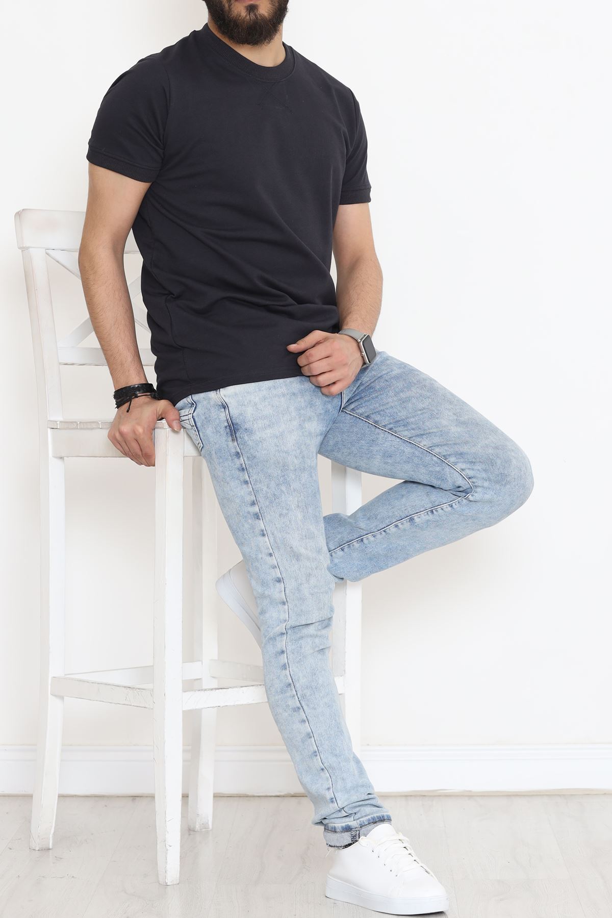 Bisiklet Yaka İki İplik Tişört Lacivert - 152430.275.