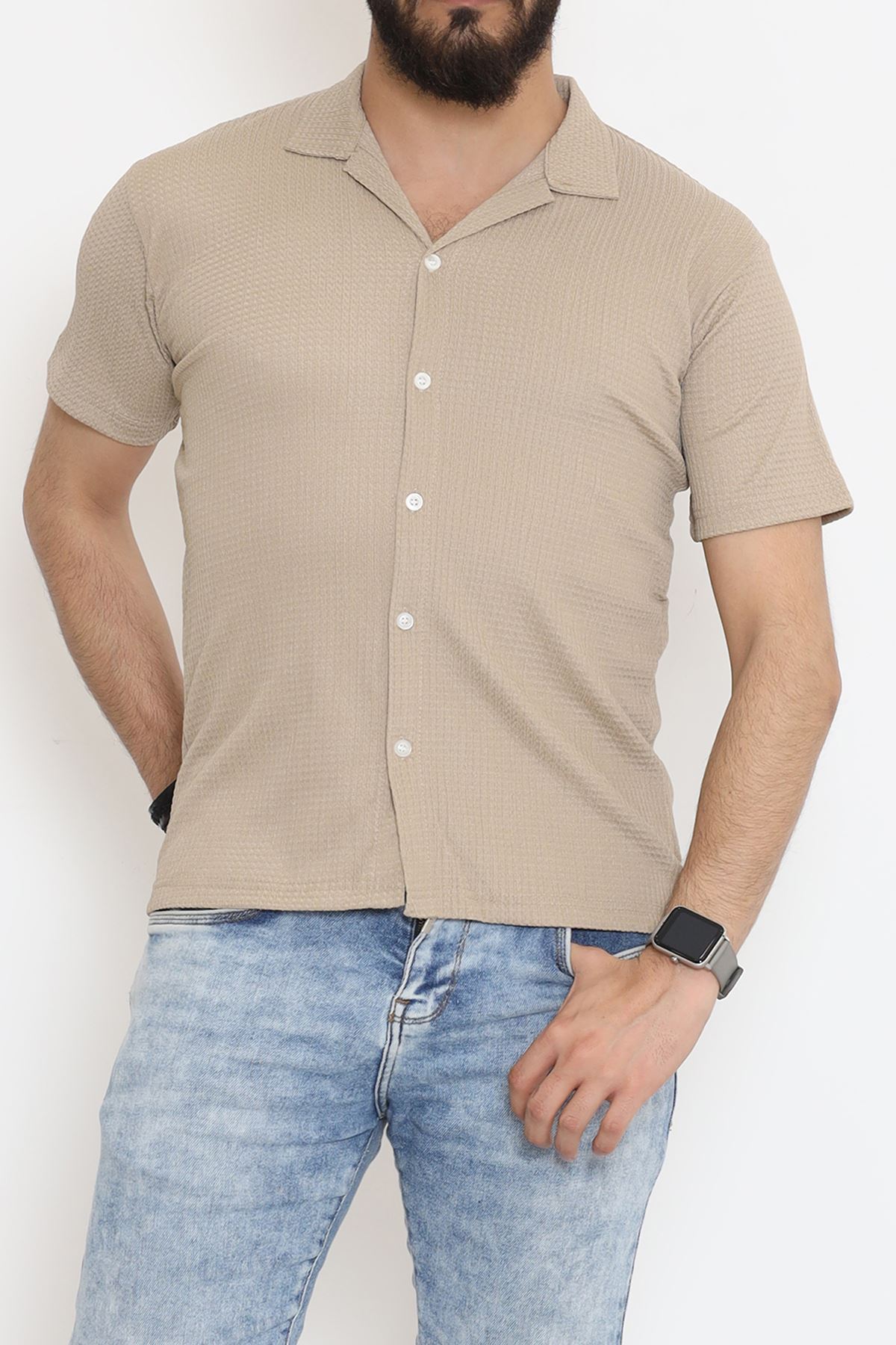 Çizgi Detay Erkek Gömlek Bej - 18289.1778.