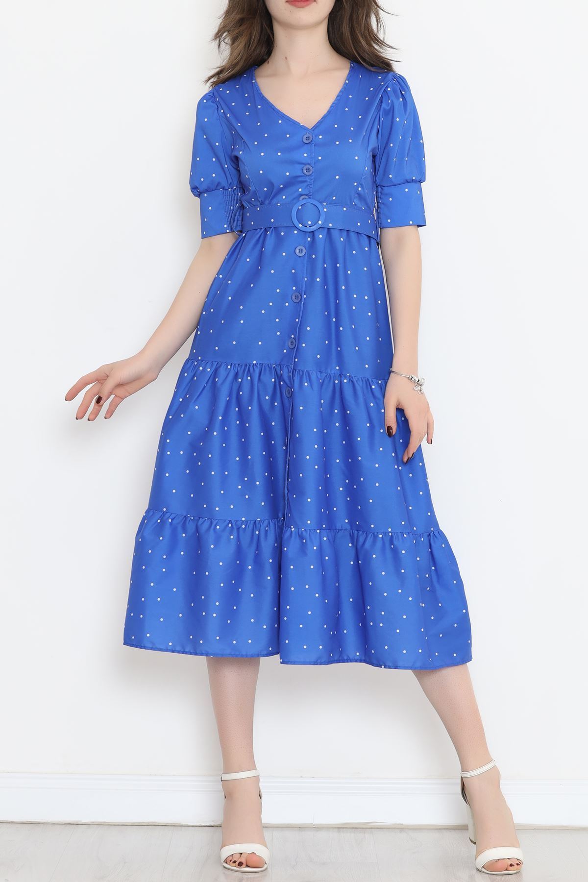 Önü Düğmeli Elbise Saks - 728.1247.