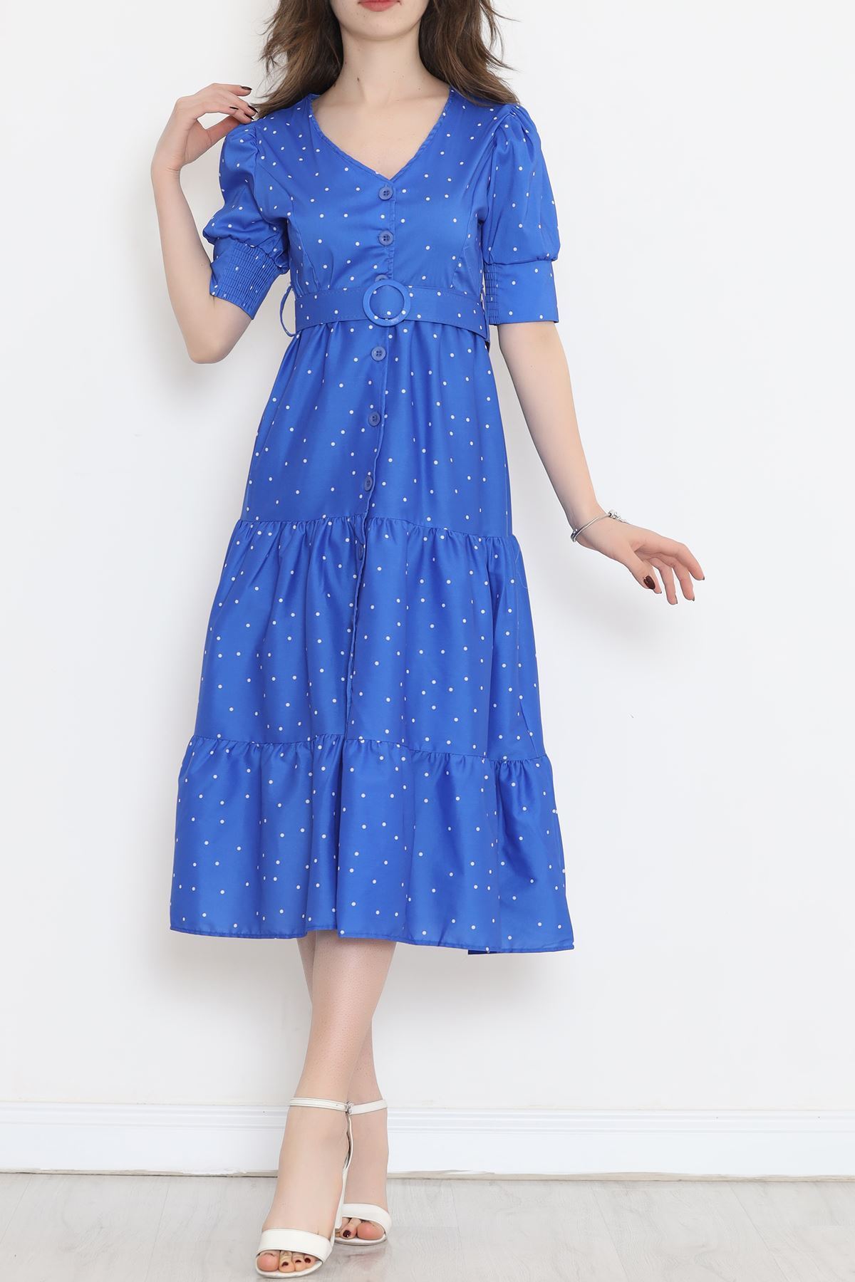 Önü Düğmeli Elbise Saks - 728.1247.