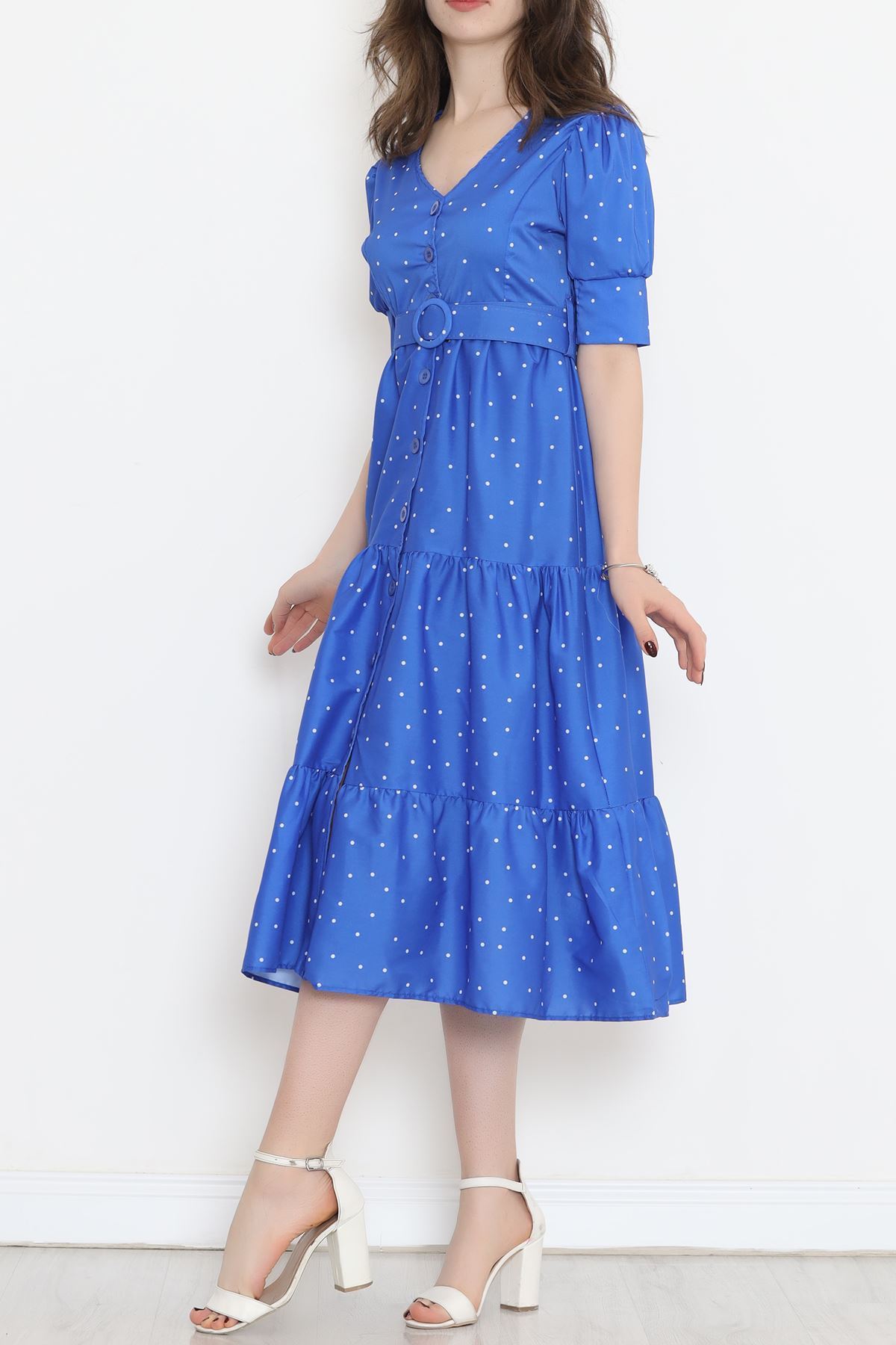 Önü Düğmeli Elbise Saks - 728.1247.