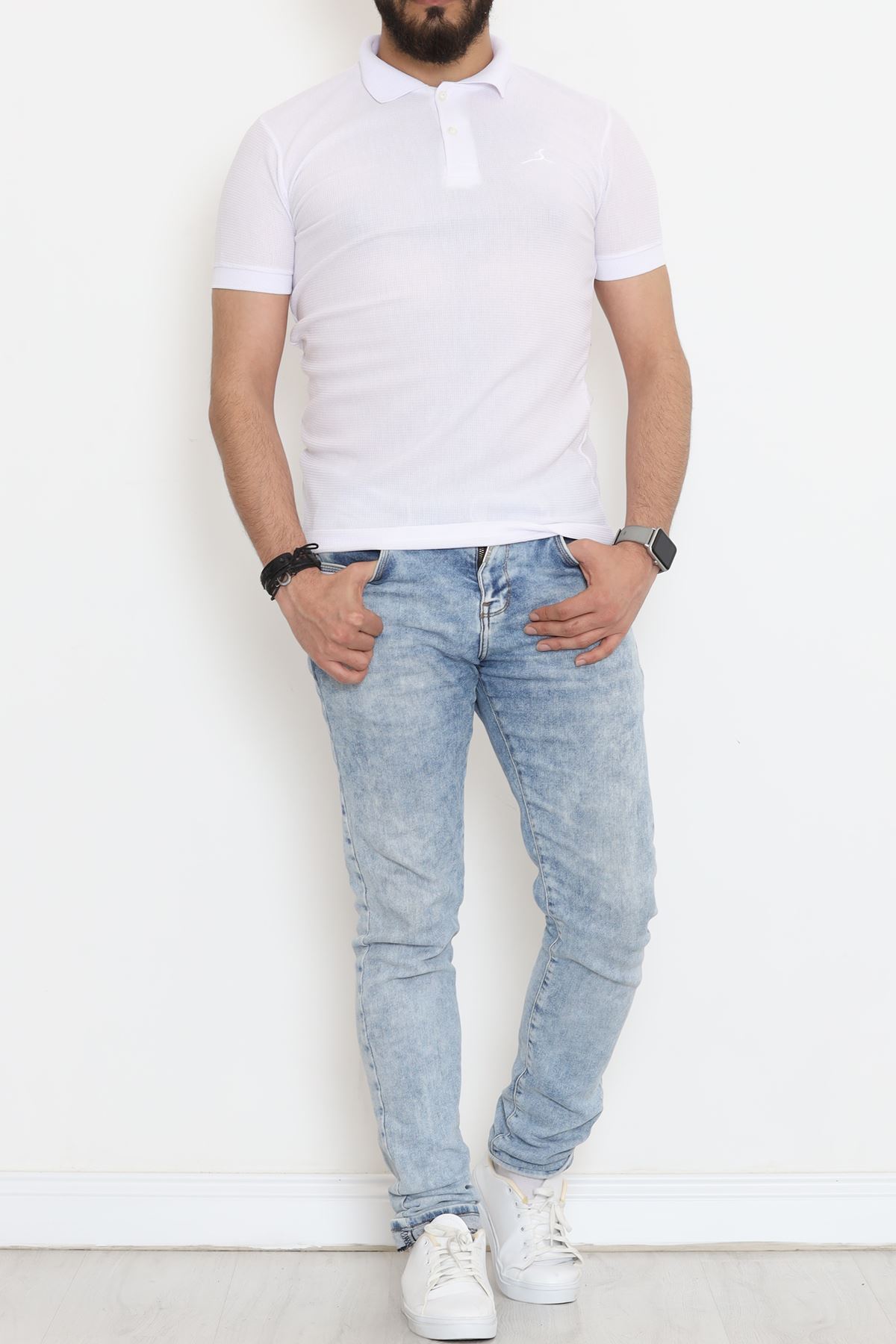 Polo Yaka Erkek Tişört Beyaz - 18288.1778.