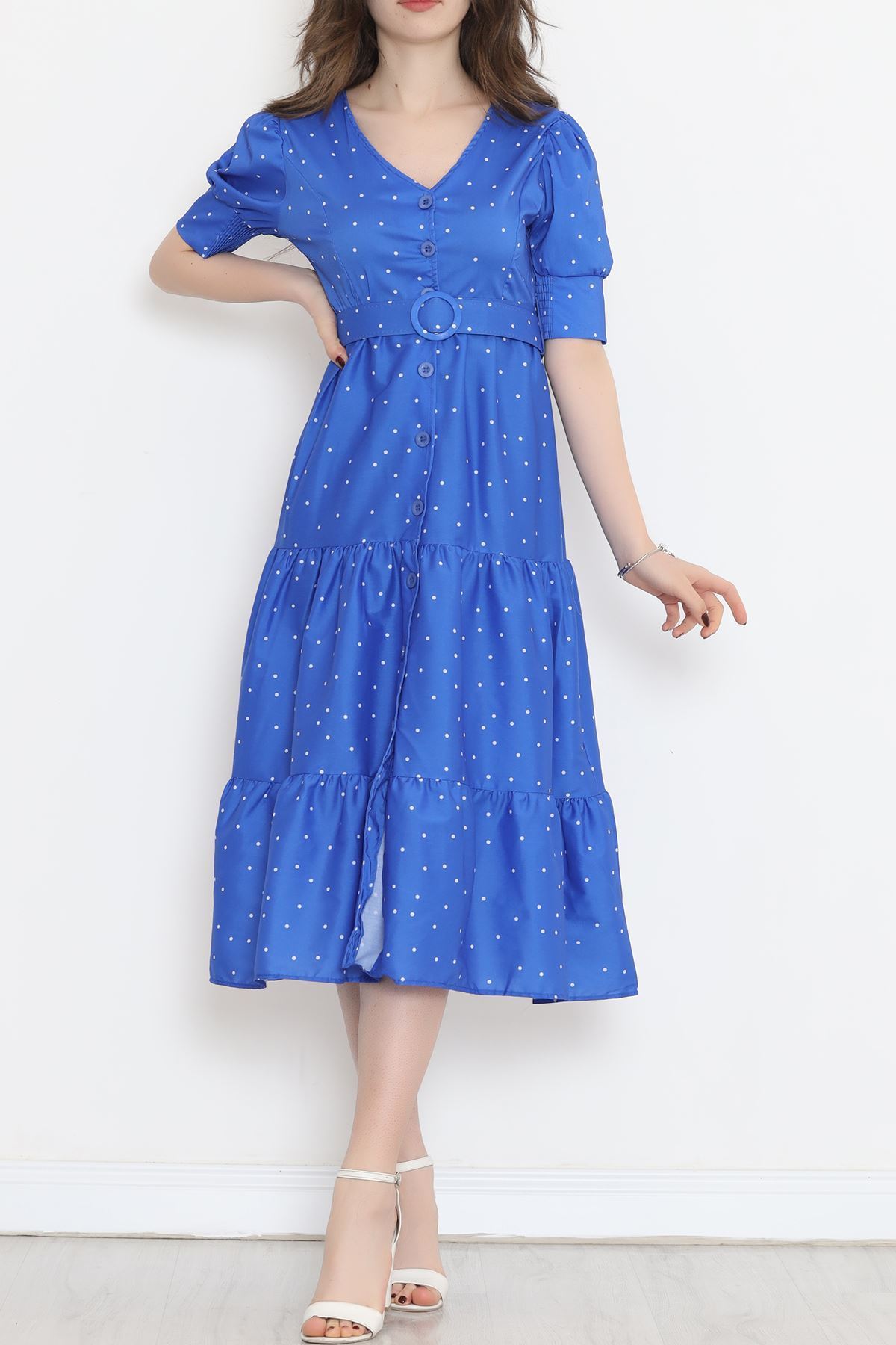 Önü Düğmeli Elbise Saks - 728.1247.