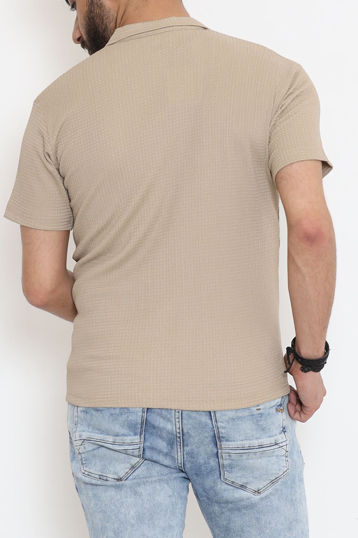 Çizgi Detay Erkek Gömlek Bej - 18289.1778.