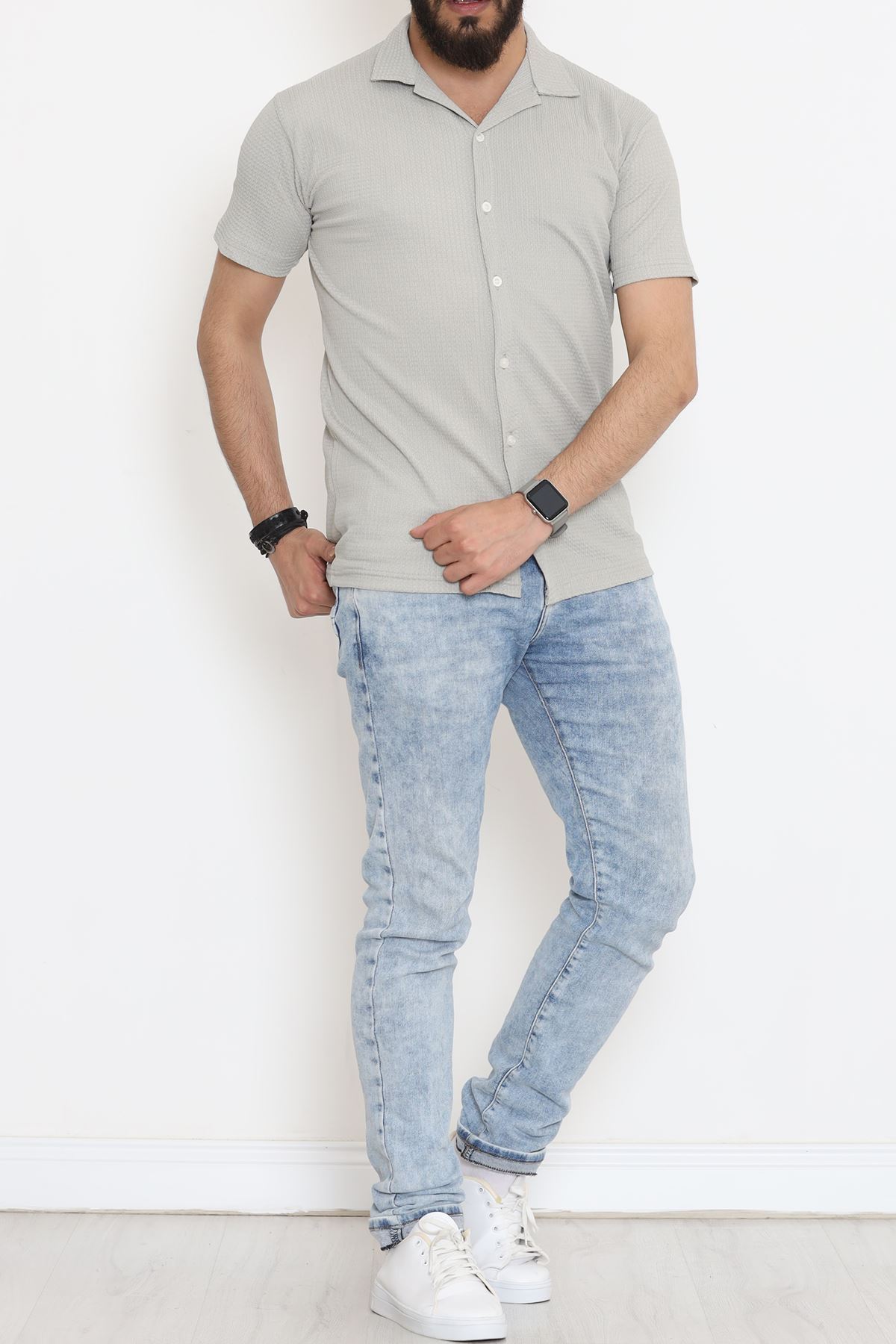 Çizgi Detay Erkek Gömlek Gri - 18289.1778.