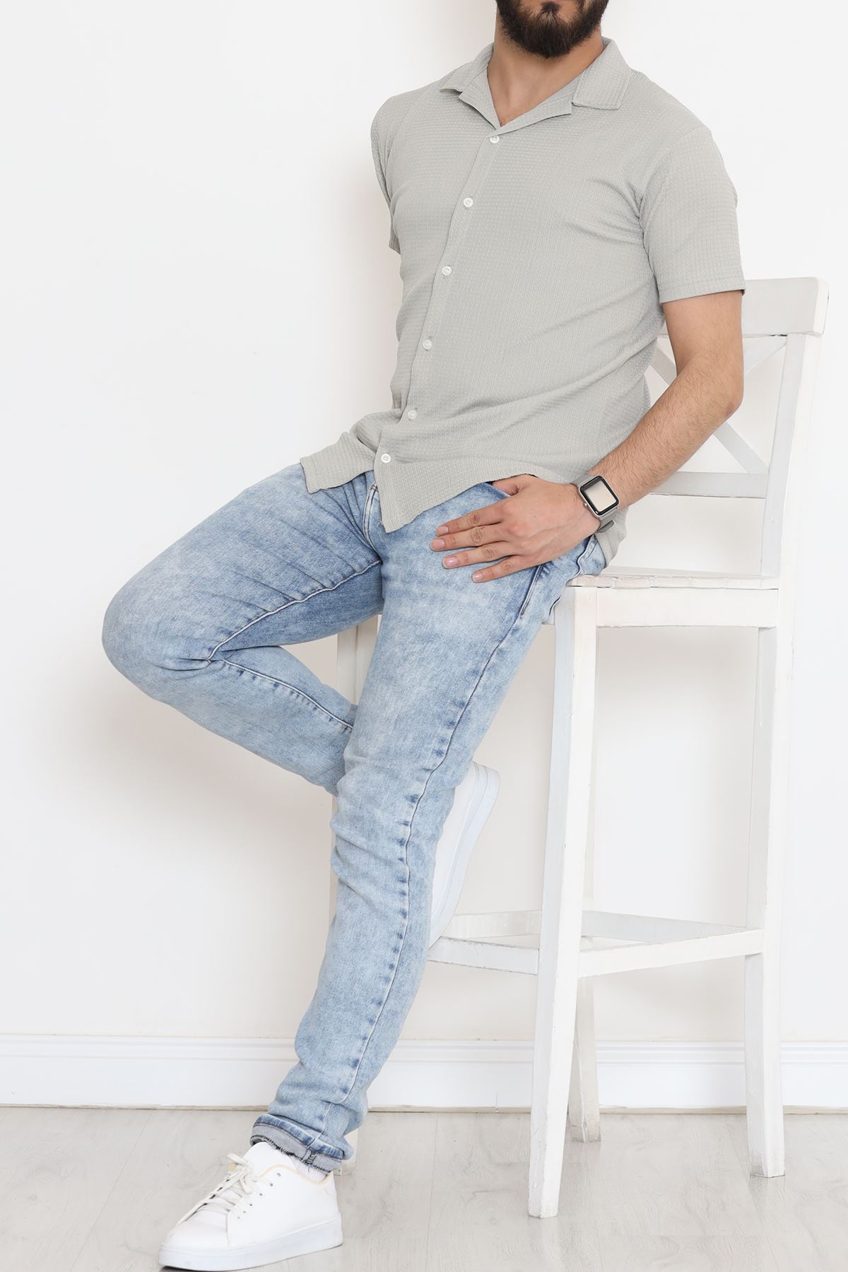 Çizgi Detay Erkek Gömlek Gri - 18289.1778.