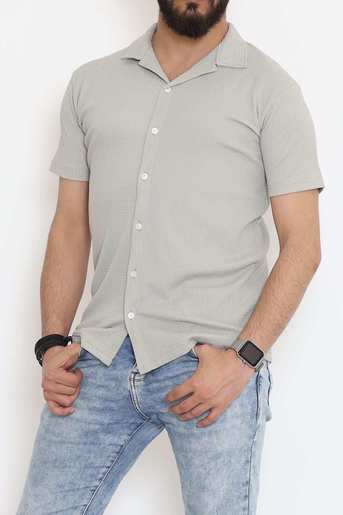Çizgi Detay Erkek Gömlek Gri - 18289.1778.