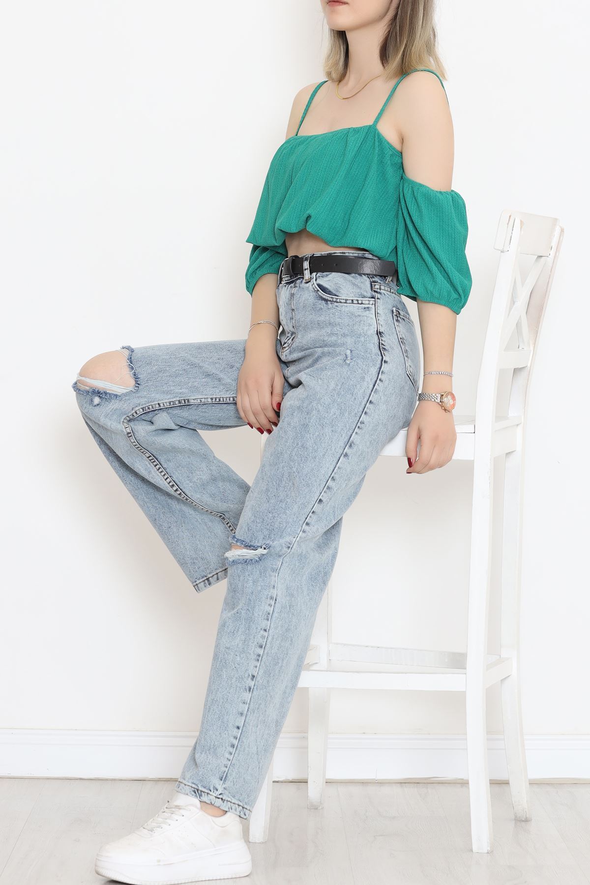 Askılı Bürümcük Bluz Yeşil - 12593.631.