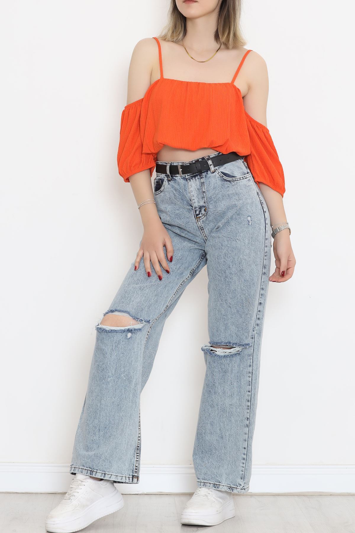 Askılı Bürümcük Bluz Oranj - 12593.631.