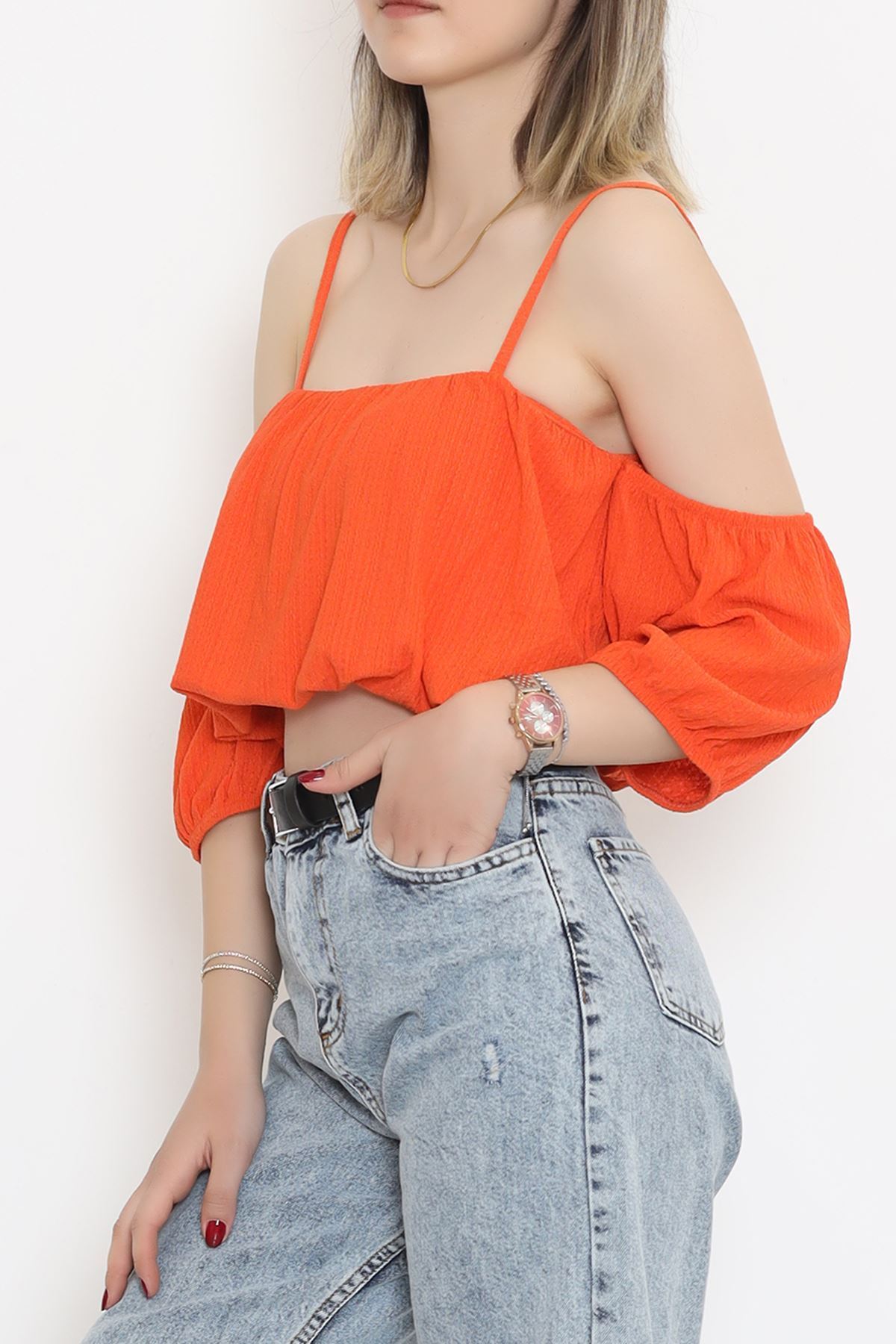 Askılı Bürümcük Bluz Oranj - 12593.631.