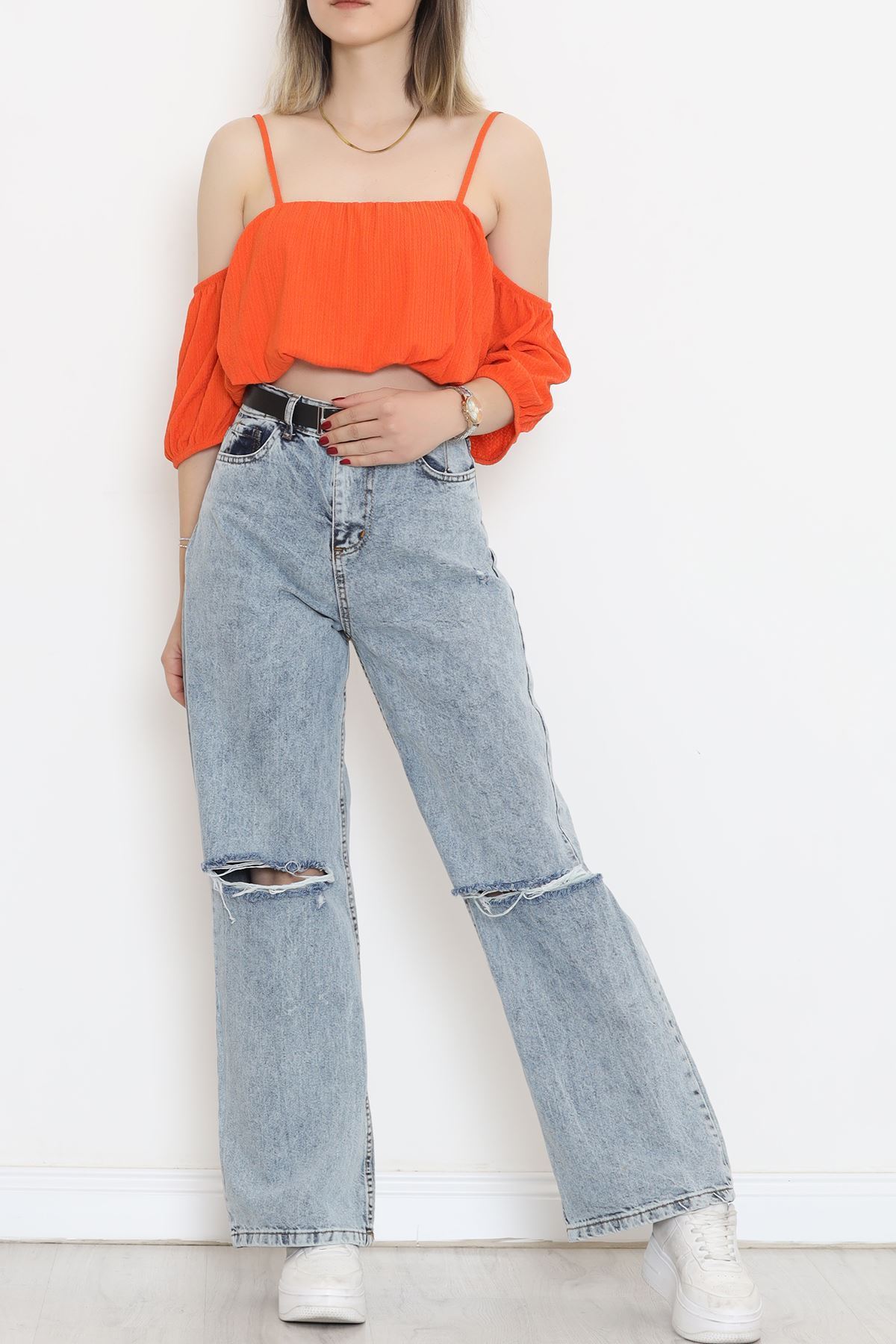 Askılı Bürümcük Bluz Oranj - 12593.631.