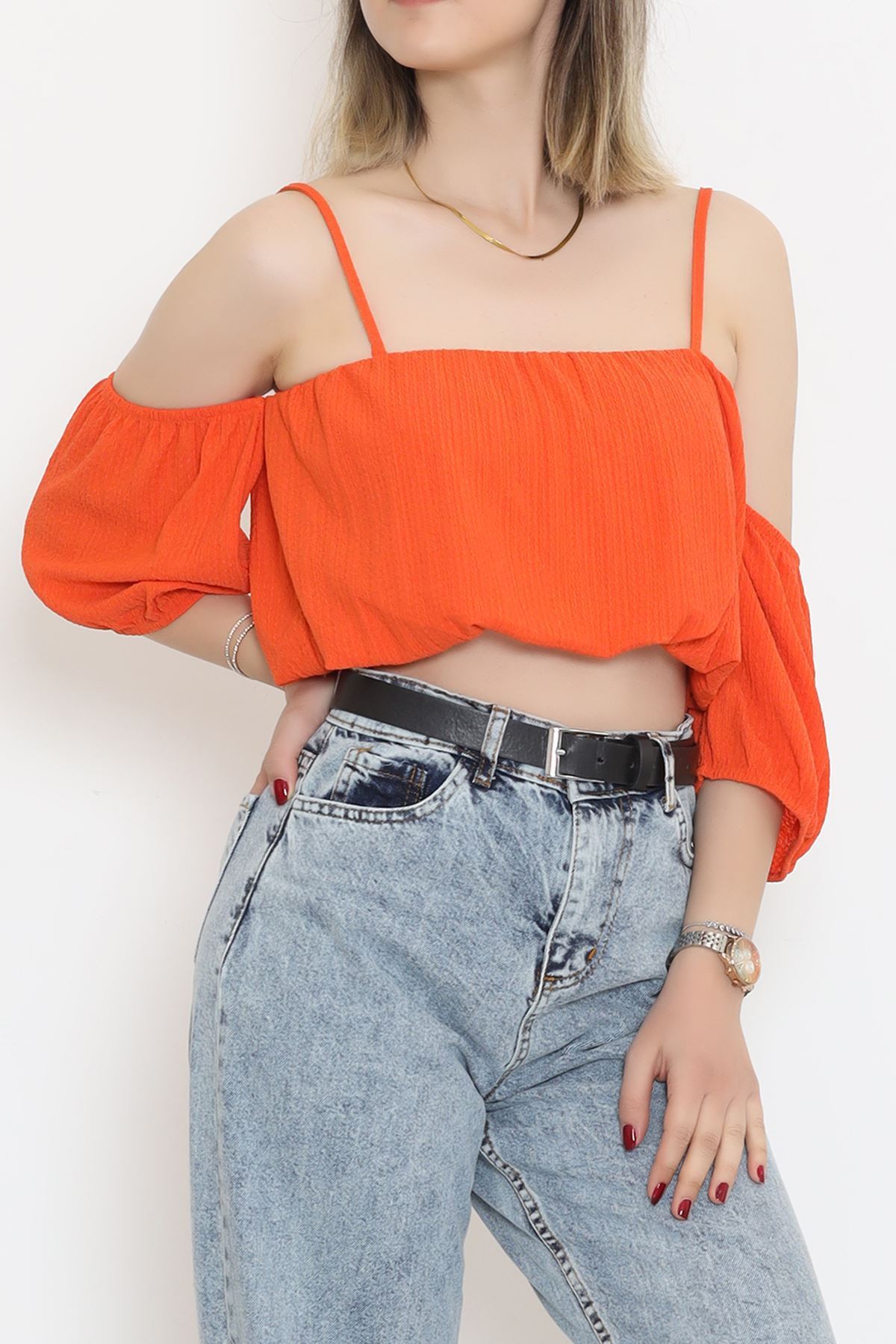 Askılı Bürümcük Bluz Oranj - 12593.631.