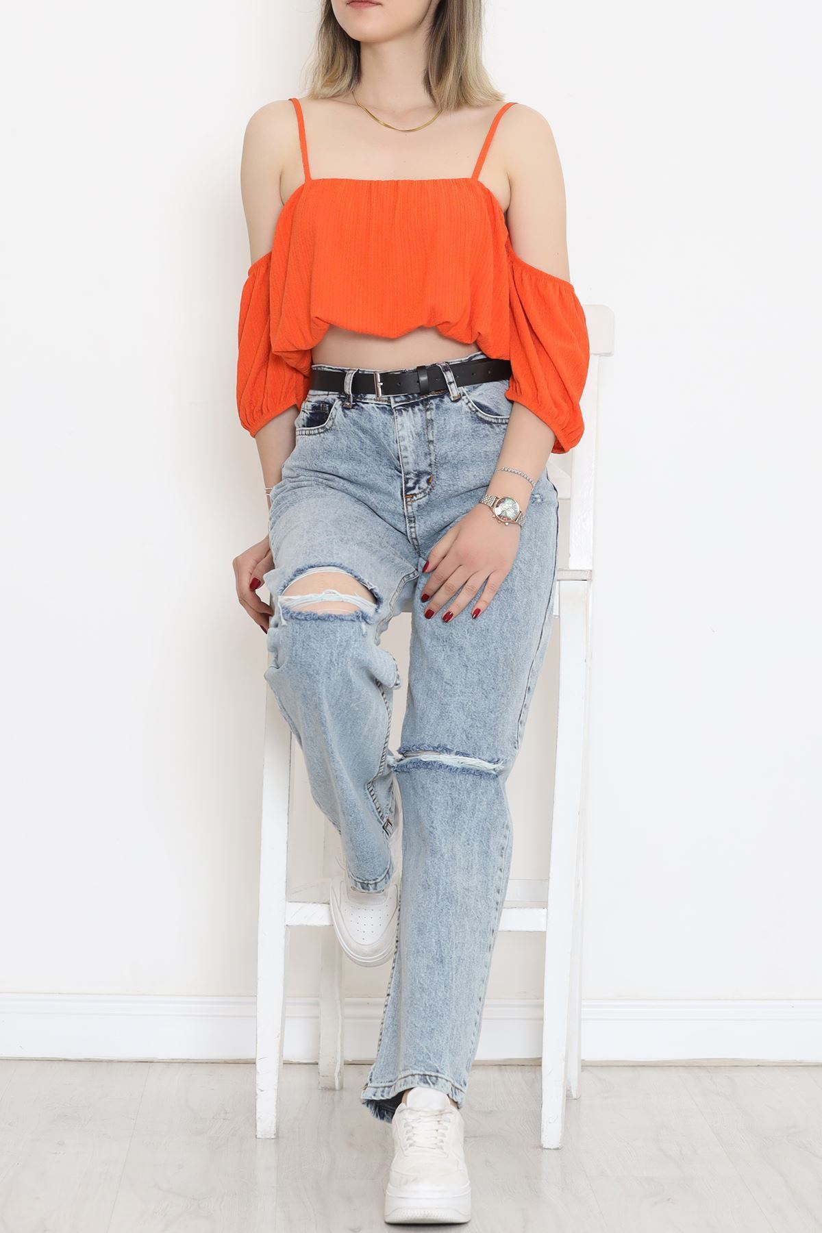 Askılı Bürümcük Bluz Oranj - 12593.631.