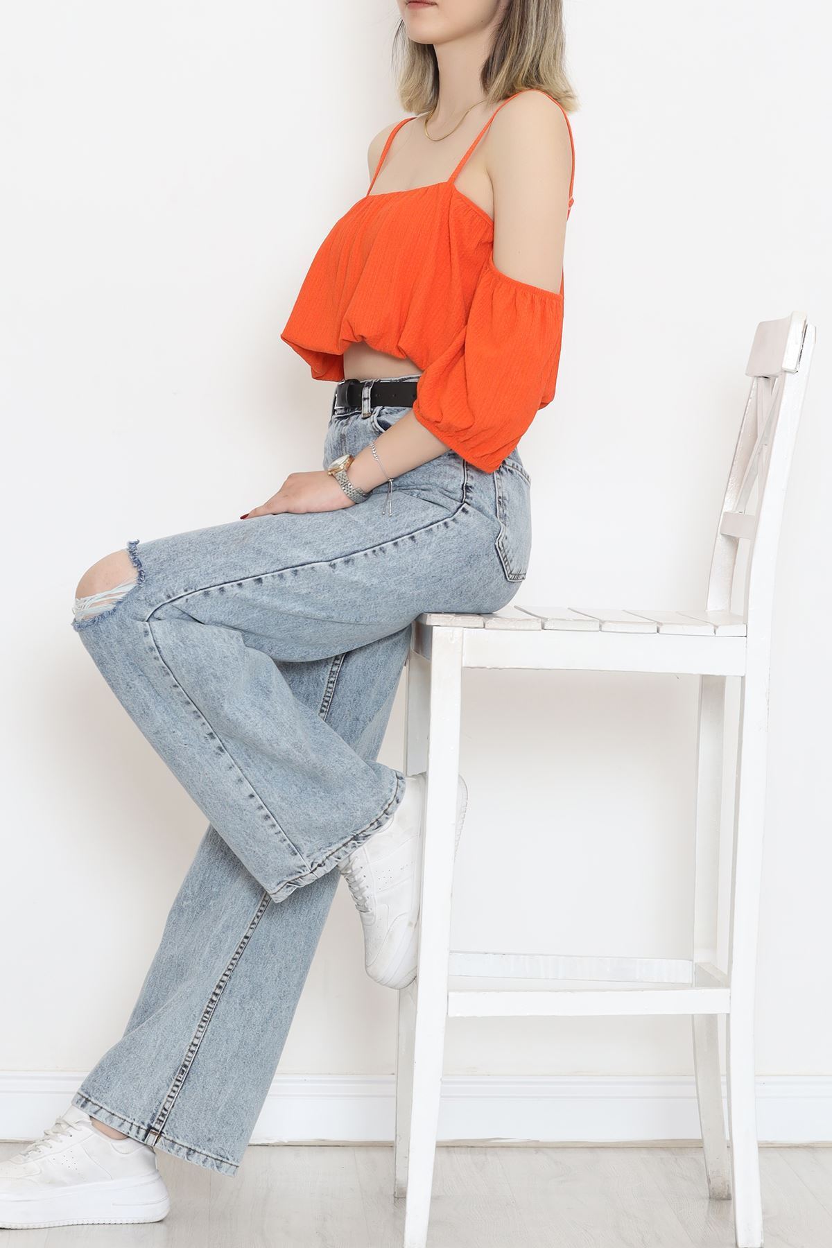 Askılı Bürümcük Bluz Oranj - 12593.631.