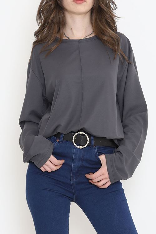 Oversize Ortadan Çımalı Bluz Füme - 15913.1778.