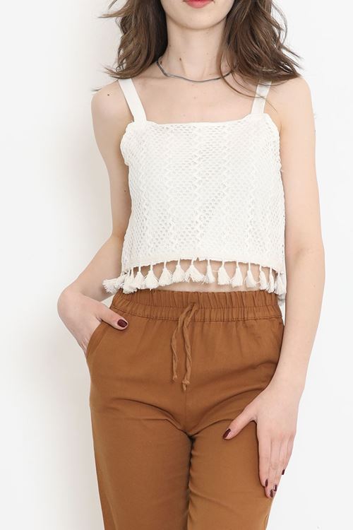 Püsküllü Örgü Crop Krem - 152407.224.