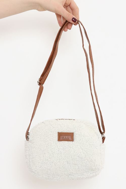 Peluş Çapraz Çanta Ekru - 17340.1624.