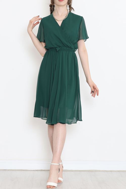 Kruvaze Yaka Şifon Elbise Zümrüt1 - 5050.1322.