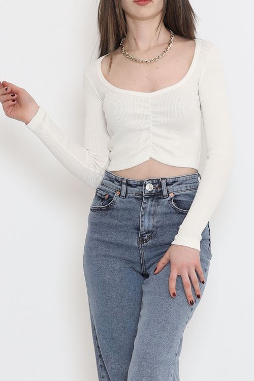 Büzgü Detaylı Bluz Ekru - 15940.1567.