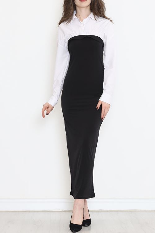 Gömlek Yaka Elbise Beyazsiyah - 16584.1794.