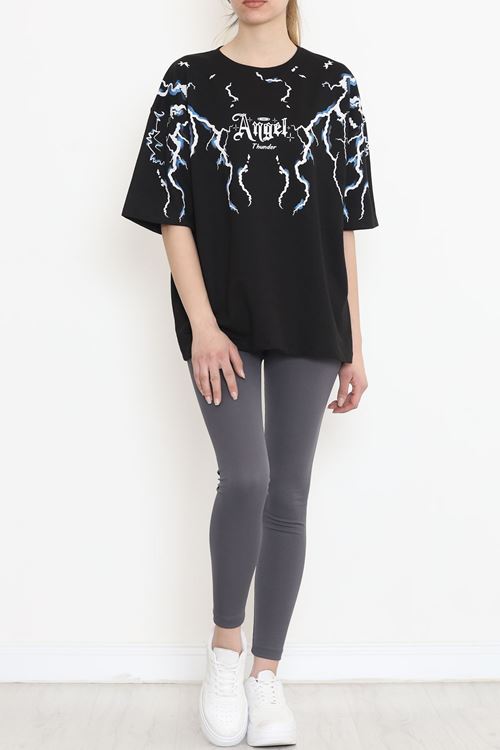 Baskılı Oversize Tişört Siyah - 15923.336.