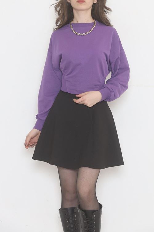 Bisiklet Yaka Crop Sweat Mor - 2508.555.