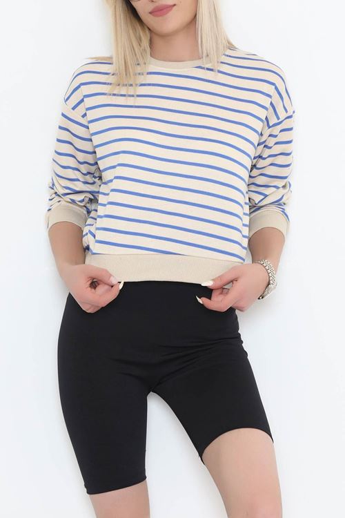 Çizgili Crop Sweat Bejsaks - 11815.1567.