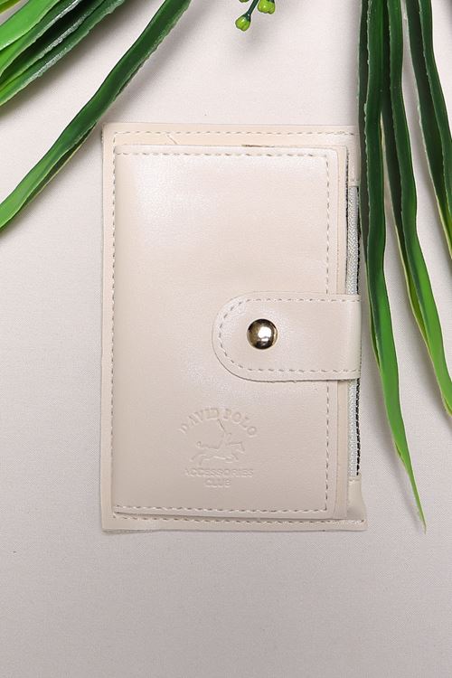 Çıtçıtlı Deri Cüzdan Krem - 15804.915.