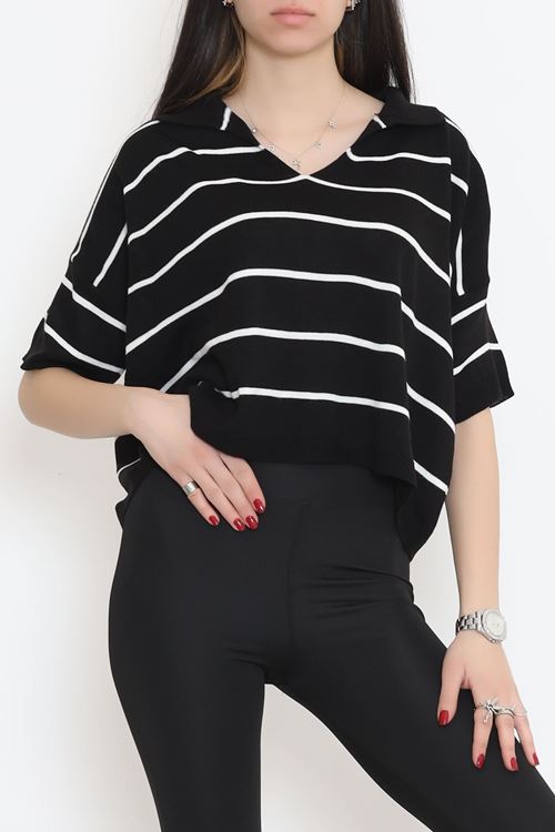 Gömlek Yaka Çizgili Triko Siyahkemik - 11182.1323.