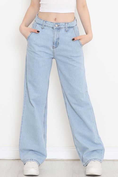 Yan Cepli Palazzo Kot Pantolon Açıkmavi - 18257.1831.