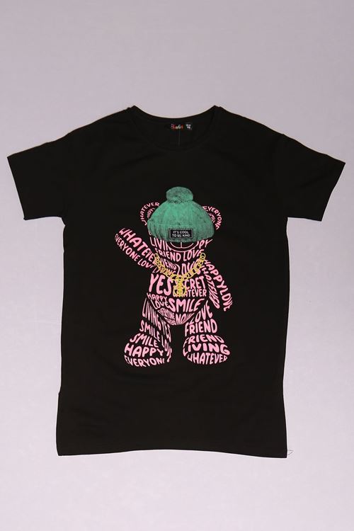 10-16 Yaş Baskılı Çocuk Tişört Siyah - 18060.1567.