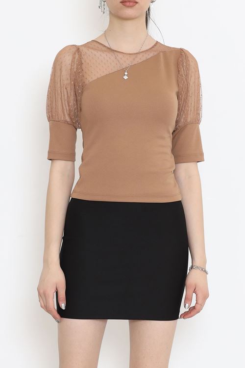 Omuz Tül Detay Bluz Vizon - 12218.631.