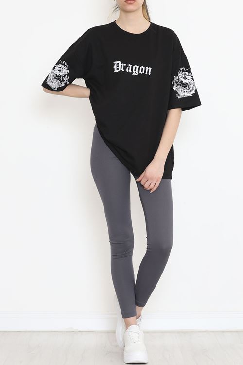 Sırt Baskılı Oversize Tişört Siyah - 15926.336.