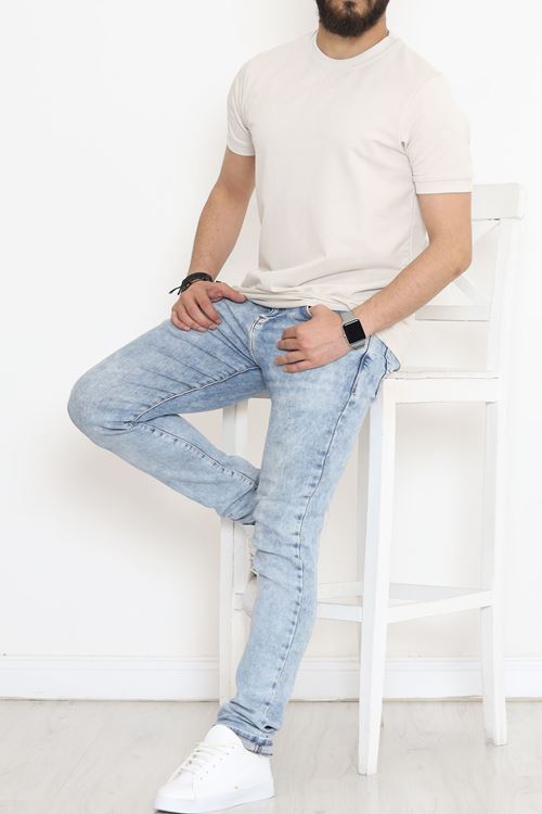 Bisiklet Yaka İki İplik Tişört Taş - 152430.275.