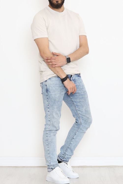 Bisiklet Yaka İki İplik Tişört Taş - 152430.275.