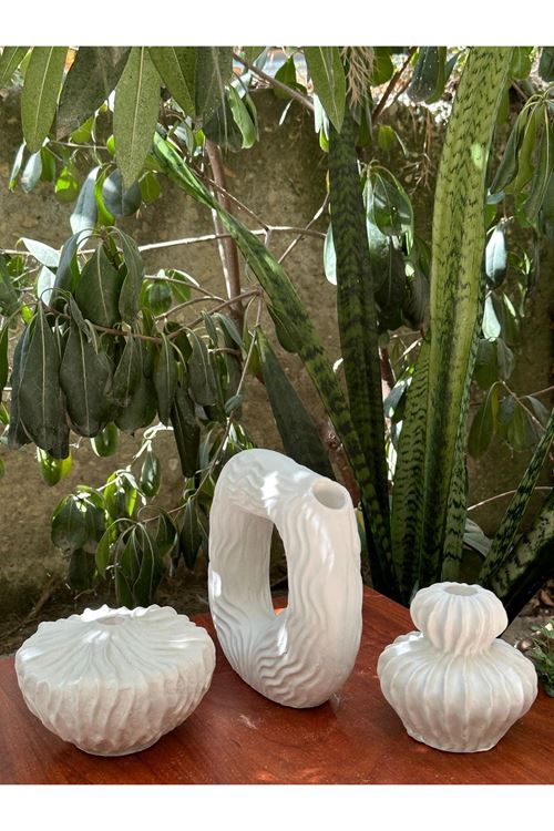 Beton 3'lü Şamdan Seti